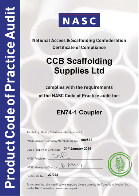 NASC compliant product certificate - Coupler audited product 