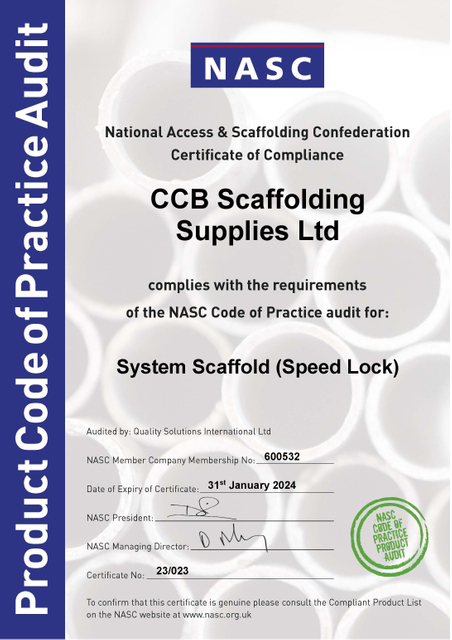 NASC compliant product certificate - Speedlock - audited product